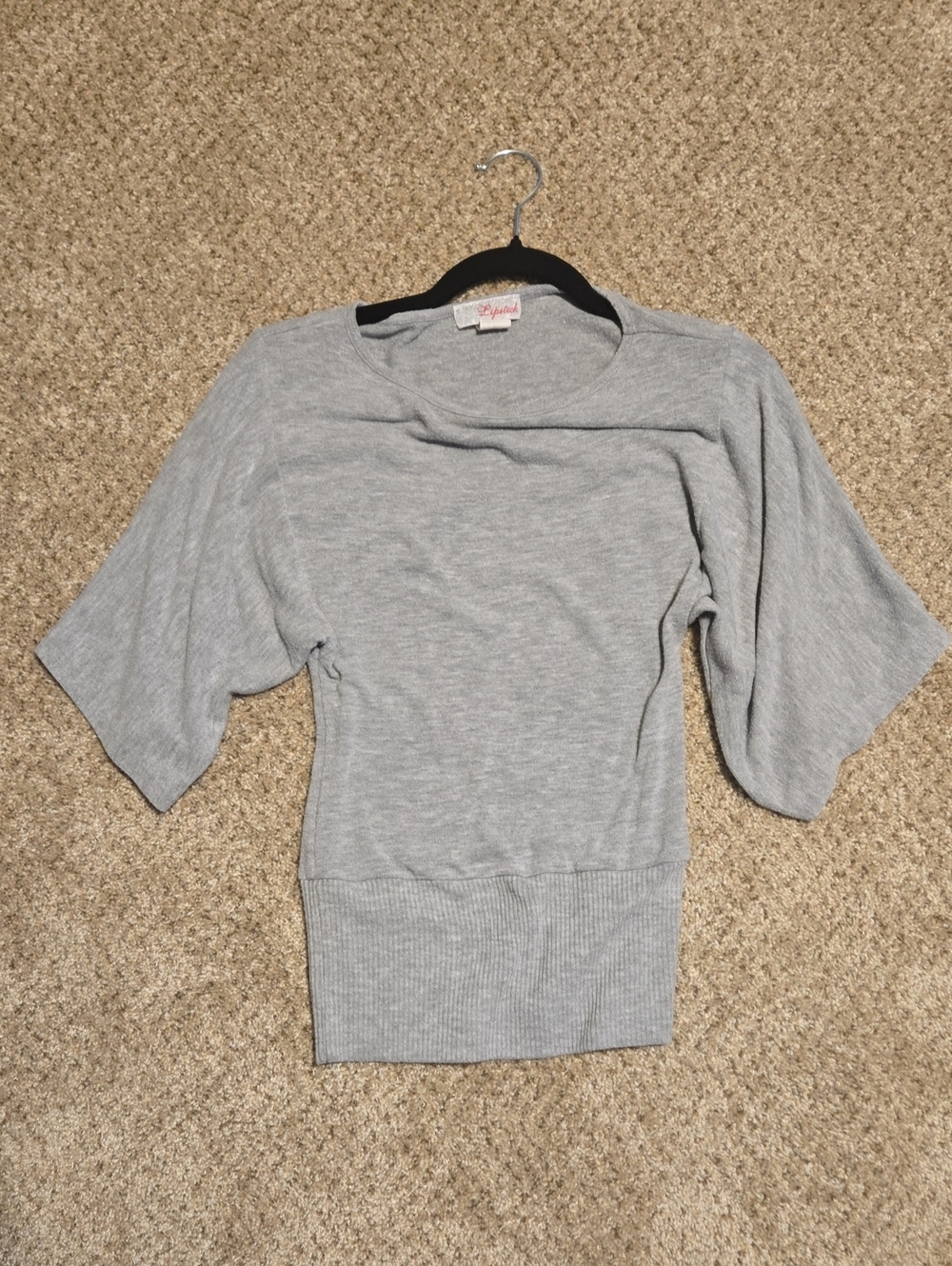 Lipstick Boutique Heather Gray Top with Pink Logo Tag